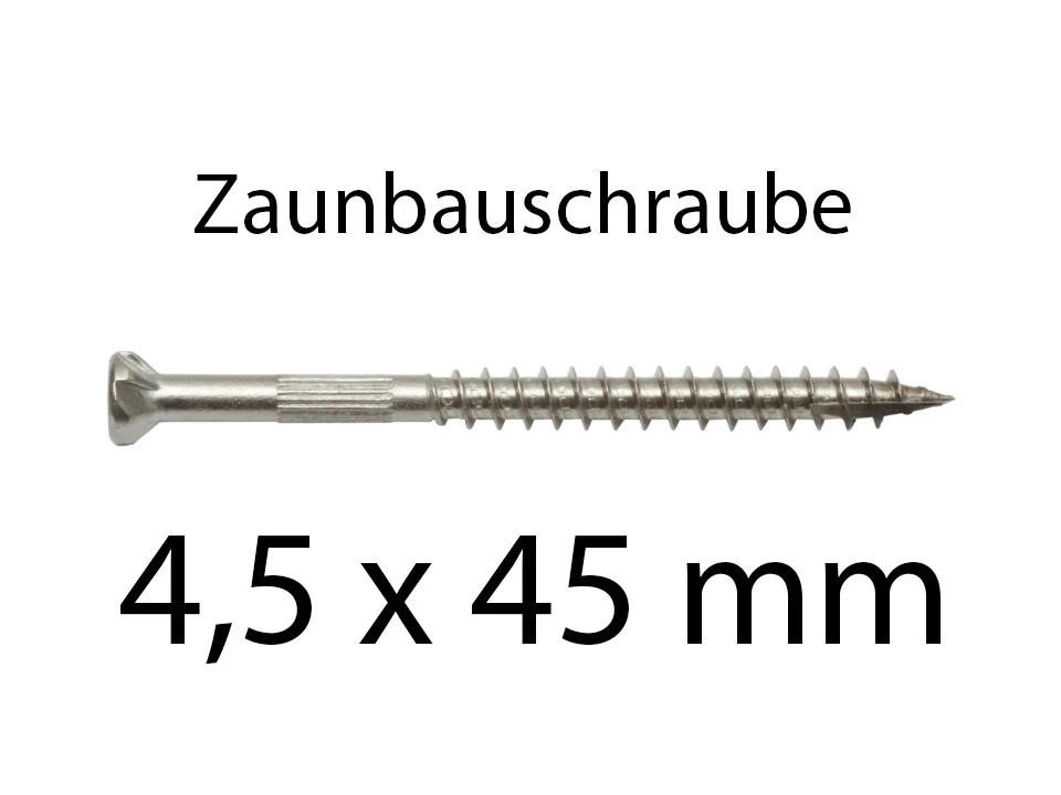 <p><strong>Zaunbauschrauben 4,5 x 45 mm Niro</strong></p><p>Edelstahl A2, TX20, 150 Stück</p>