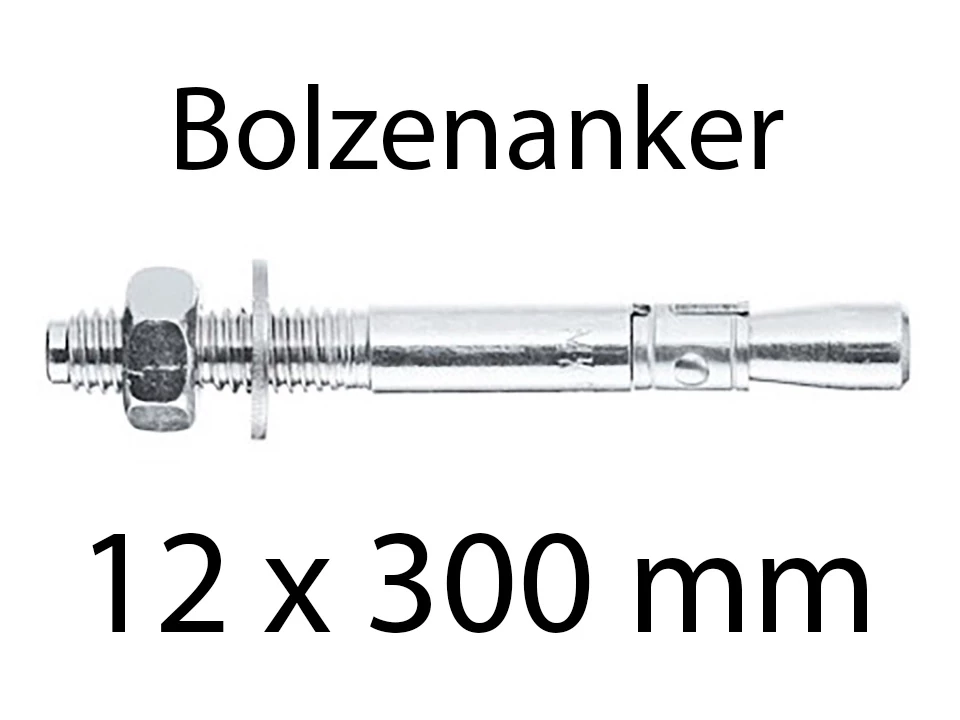<p>Bolzenanker M 12 x 300 mm</p><p>Stahl verzinkt, Stückweise</p>