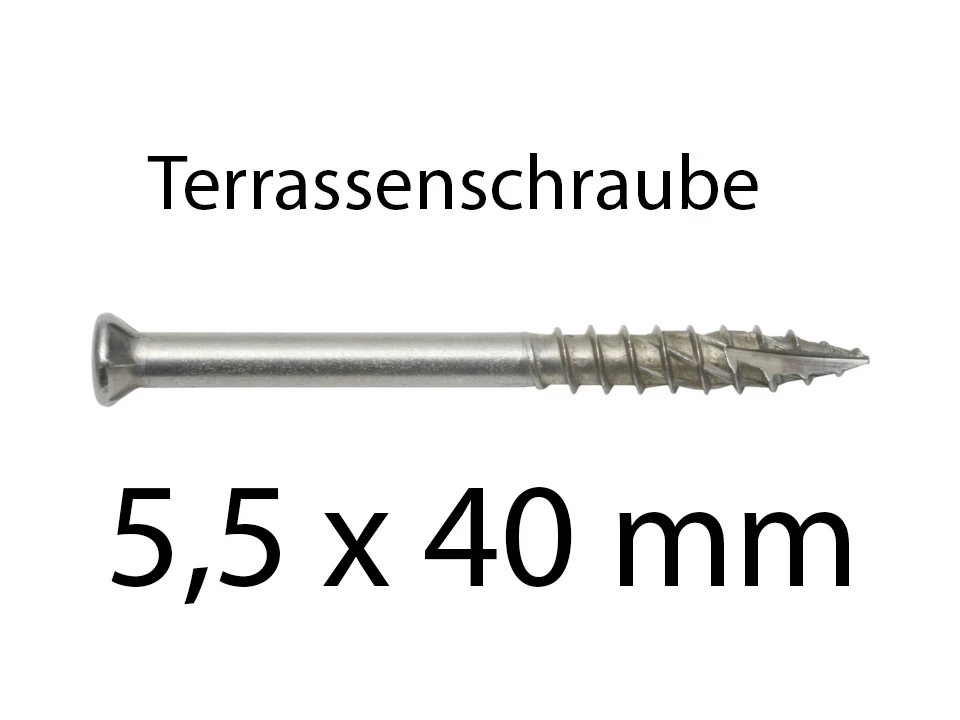 <p><strong>Terrassenschraube 5,5 x 40 mm Niro</strong></p><p>Edelstahl A2 TX25, 140 Stück</p>