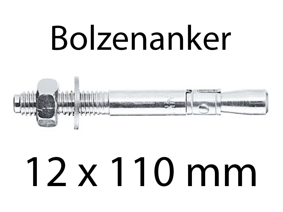 <p>Bolzenanker M 12 x 110 mm</p><p>Stahl verzinkt, Stückweise</p>