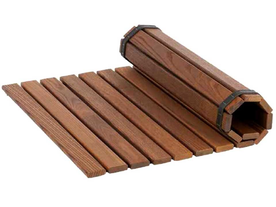 <p><strong>Fußbodenmatte Thermoholz</strong></p><p>für Sauna und im Sanitärbereich</p>
